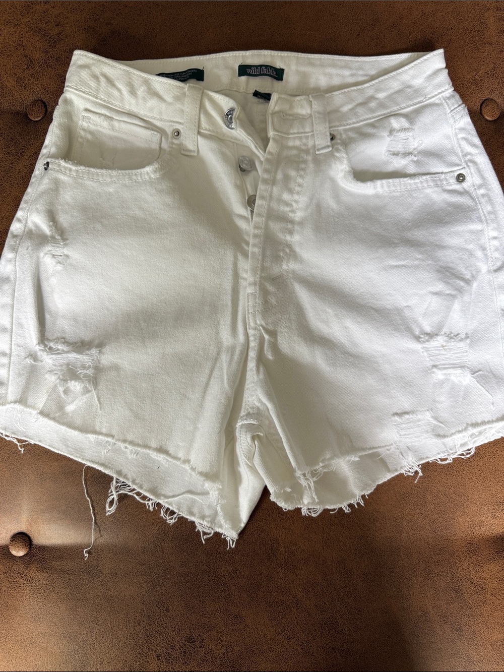 wild fable White Distressed High-Rise Denim Cutoff Shorts
